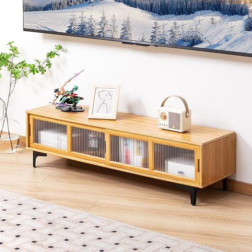 Mobile TV Soggiorno bambù Mobiletto TV, Porte Scorrevoli, Tavolino TV, Mobile Basso per TV Fino a 70 Pollici, Mobile Porta TV (Color : Log, Size : 120cm)