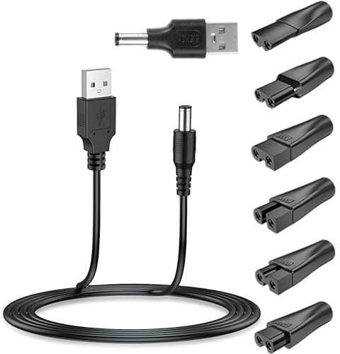 Cavo di alimentazione USB da 5 V, 7 spine, adattatore USB, set di cavi di ricarica, compatibile con Panasonic Philips, serie di rasoi per tutti i tipi di tagliacapelli elettrici, rasoi