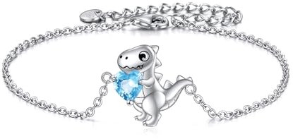 VONALA Dinosaurier Armband Damen 925 Sterling Silber Tier Armbänder Schmuck Geburtstag Valentinstag Geschenke für Sie Frauen Freundin Mutter Länge 7+2 Verstellbare