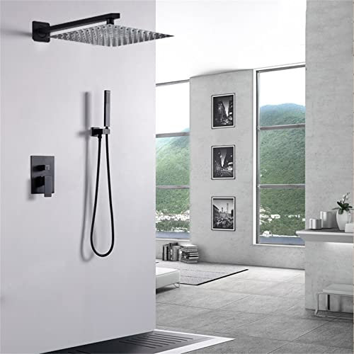 Unterputz Duscharmatur Handbrause Bad Regendusche Duschset Komplettset Set Edelstahl Duschteller Kopfbrause Duschsystem Mit Rain Shower Niederschlag Duschkopf Wasserfall Quadratischer Schwarz 30Cm