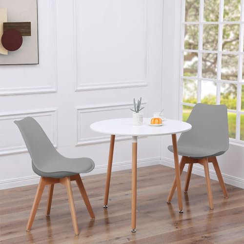 FURNITABLE Esszimmergruppe 3-teilig Essgruppe, Runder Esstisch mit 2 Stühlen, Holztisch Esszimmer-Set für Balkon, Küche, Wohnzimmer (Weiß Tisch + 2 Grau Stühle)