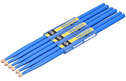 QUARKZMAN 3 Paar Ahornholz Drumstick mit rutschfestem Griff 5A Blaue klassische Drumsticks mit Holzspitze für Schlagzeug, Musikinstrument und Percussion