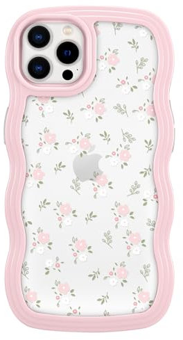 ZCDAYE Floral Case Compatible with iPhone 12 Pro Max, Aesthetic Flower Pattern Phone Case for Women Girls, Soft TPU Shell Cute Curly Wavy Protective Frame Shockproof Cover for iPhone 12 Pro Max,Pink