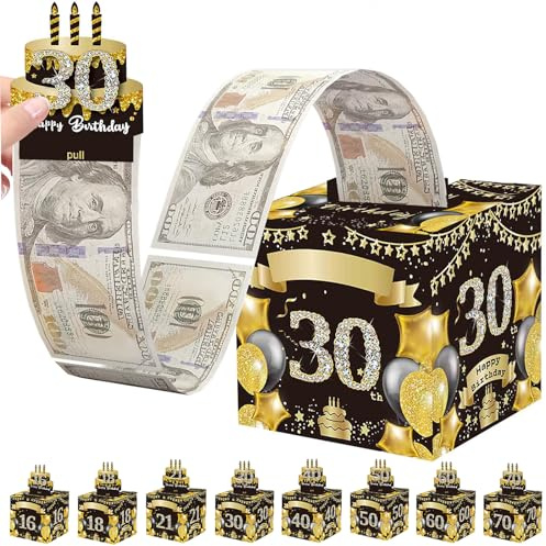 POPOYU Geldgeschenke 30. Geburtstag Überraschungsbox,Geldgeschenk Happy Birthday Geld Rolle Geschenkbox DIY Geschenkverpackung,30. Geburtstag Geld Zeichnen Geschenkbox für Freunde Kinder Erwachsene