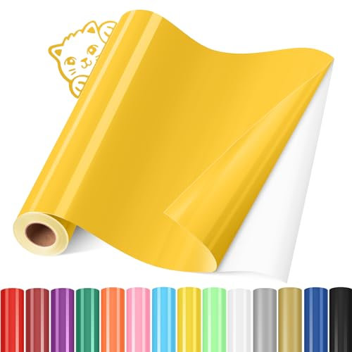 YAFLC Vinylfolie Plotter Gelb, Plotterfolie Vinyl Permanentes 30.5 x 366cm, Plotterfolie Selbstklebend für Dauerhaften Aufklebern, DIY-Tasse, Autoabziehbild