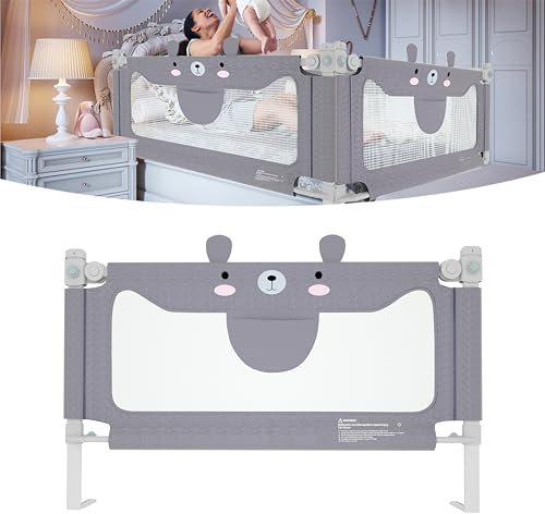 FIVMEN Bettgitter 150 cm Baby Bett Rausfallschutz höhenverstellbar Kinder Bettschutzgitter mit Aufbewahrungstasche Kinderbettgitter, für Kinderbetten, Elternbetten (Grau)