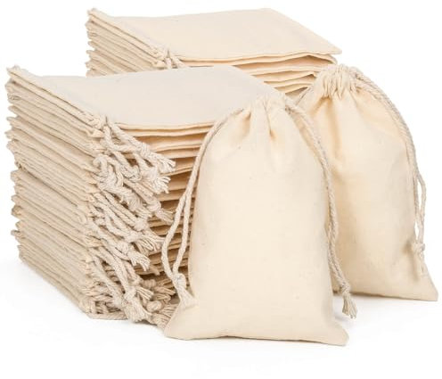 packra 50 Stück Baumwollsäckchen,10x14 cmStoffsäckchen mit Kordelzug Kleine Stoffbeutel zum Befüllen Bemalen Adventskalender Geschenkbeutel DIY Weihnachten