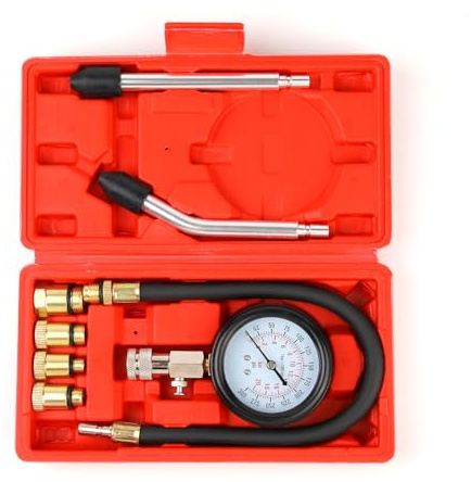 Compression Tester, 8pcs Engine Compression Tester kit Professional Petrol Gas Engine Cylinder Pressure Gauge 0-300 PSI Automotive Tool for Motorcycle Car Truck (red)