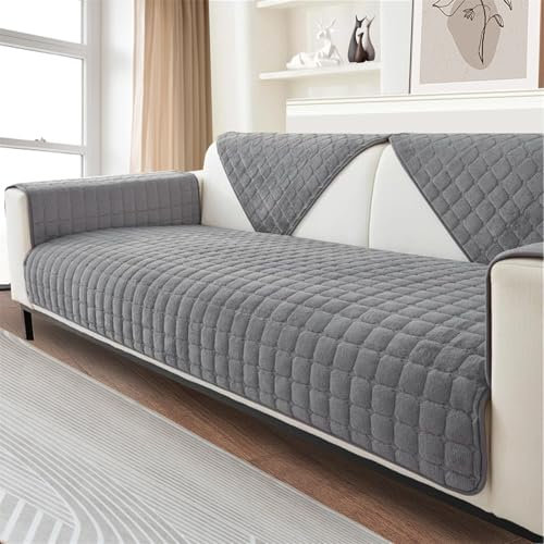 FASCINATDECO Sofa Überzug, Weiche Flanell Sofa Sitzkissenbezug, Sofaschoner rutschfest, Sofabezug 1 2 3 Sitzer Couch überzug für Wohnzimmer, Sofaüberwürf L Form Sofaschutz (Grau,90x210cm)