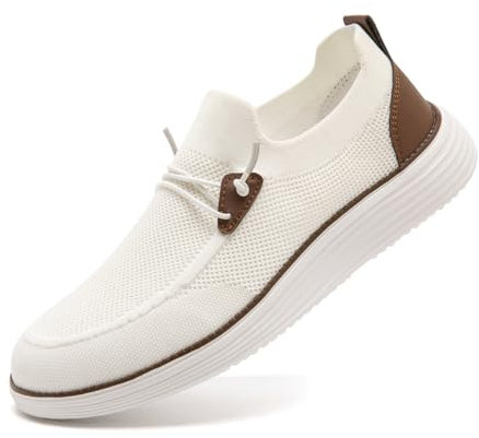 CAIQDM Bequeme nackte Slip-On-Loafer für Herren hautfreundliche rutschfeste Innensohlen Walking-Freizeitschuhe Retro-Mode leichte und atmungsaktive Outdoor-Fitness-Joggingschuhe Weiß EU 44