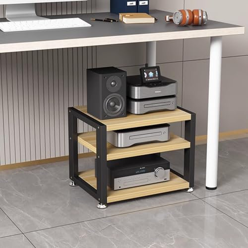 Blazea Mobile HiFi Piccolo Mobiletto Audio a 3 Ripiani, Torre per Componenti Audio Video in Legno, Supporto per Apparecchiature Multimediali AV, Ripiano Angolare da Pavimento per Giradischi