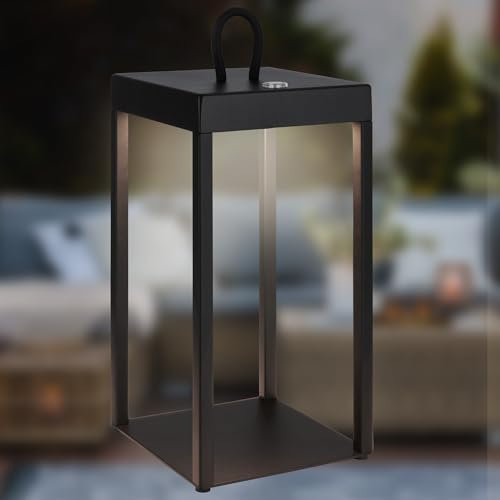 BRILONER - LED Tischlampe kabellos mit Touch, dimmbar in Stufen, Akku & Lichtquelle tauschbar, IP44, Warmweißes Licht, LED Laterne, Tragbare Dekolampe, Lampe, Terrasse, 13x13x31,5 cm, Schwarz