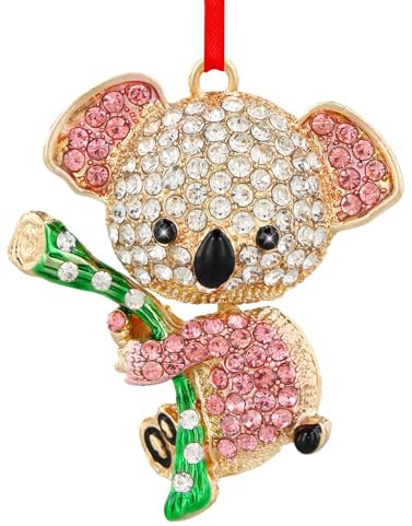 FLYAB Pink Koala Bear Christmas Ornaments - 2024 Metal Christmas Tree Ornaments - Mini Cute Koala Bear Keepsake Ornaments for Christmas Tree Decorations Gifts for Koala Lovers Girls Mom