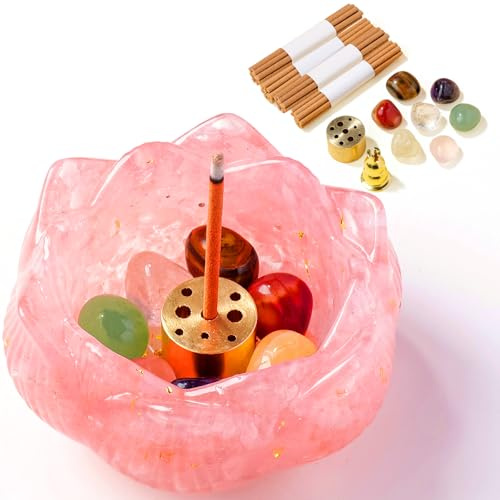 Bruciatore di incenso in resina di quarzo rosa, fiore di loto, porta incenso per inserire incenso, rimovibile, per sala da meditazione e decorazione domestica, 15 pezzi