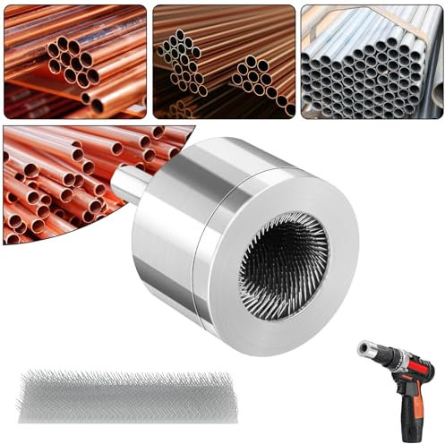 Flintronic Copper Pipe Cleaner, 15mm Drill Tube Cleaning Brush with Replaceable Brush, Metal Copper-Pipe Cleaners Plumbing, Efficient copper Pipe Cleaning Brush for Electric Drill Bit