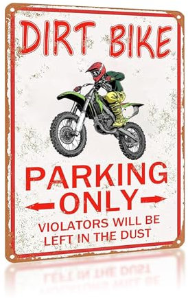 CAEJCCL Funny Boys Room Decor Dirt Bike Metal Signs Vintage Dirt Bike Parking Only Tin Sign Wall Decor for Bedroom Man Cave Motorcycle Lovers 8×12 Inch