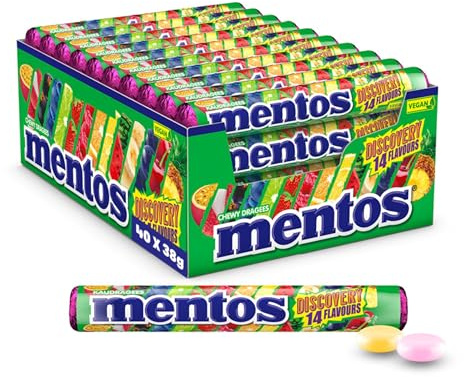 Mentos Dragees Discovery, Optimal-saure Frucht-Bonbons mit 14 Flavours, fruchtig-spritzige Kaubonbons, Optimaligkeiten Multipack (40 Rollen), vegan