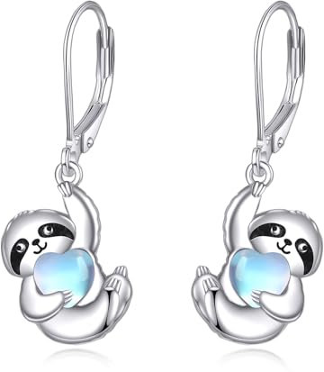 Faultier Ohrringe für Damen Sterling Silber 925 Hängend Faultier Schmuck mit Mondstein Ohrhänger Schmuck Geschenke für Damen