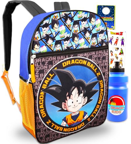 Dragon Ball Sac à dos Z pour garçons – Ensemble avec sac d'école anime pour enfants avec autocollants, bouteille d'eau, plus | Ensemble sac à dos Dragon Ball pour enfants, multicolore, Dragon Ball