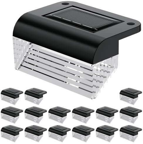 HAMLITE Solar Garden Fence Lights, Solar Decking Lights Outdoor Waterproof, 3000K Auto on/Off Steps Light Outdoor for Stair, Gutter, Yard, Patio, Pathway, Wall Lighting 16 Pack Ambient Light
