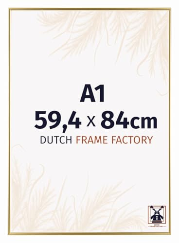 Dutch Frame Factory - Bilderrahmen DIN A1 59,4x84 cm Gold - Kunststoff | Antireflex-Acrylglas aus Kunststoff, Wandmontage, Geeignet für Fotos, Poster und Puzzles, Easy, Made in Holland