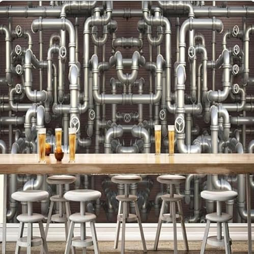 XLMING Three-Dimensional Metal Pipes Creative Industrial 3D Wallpaper Luxury Home Dining Decor Paste Sofa Living Room The Wall for Bedroom Mural-150cm×105cm