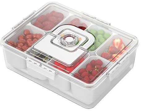 HdjjLtor Snack Bowls Dish with Lid, with 8 Bowls Reusable Serving Bowls Leak-Proof Serving Tray for Veggie Fruit Candy Vegetables,White