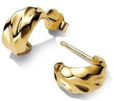 Pandora Essence Gewellte Offene Creolen-Ohrringe aus 14 Karat Vergoldetem Sterling Silber, 263873C00