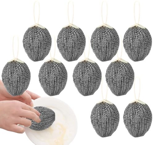 Tuxuseo 10 esponjas metálicas de acero inoxidable para utensilios de cocina, estropajos para fregadero, parrilla, horno