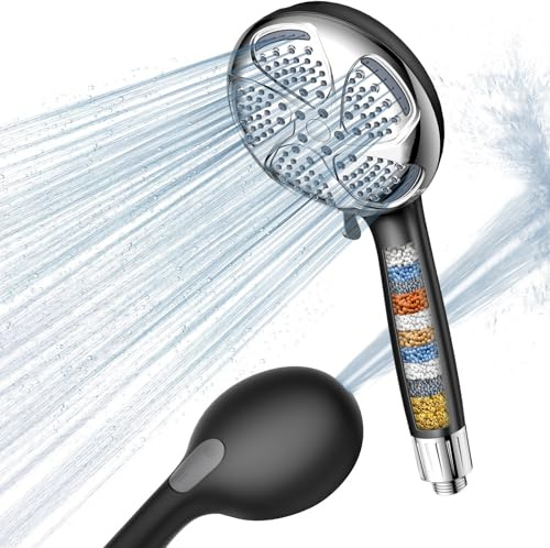 FEELSO Duschkopf mit Filter, 7 Strahlarten Wassersparender Duschkopf mit 1,5 M Schlauch, Hochdruck Duschbrause mit 15 Schichte, Brausekopf Dusche für Rest-Chlor, Hartes Wasser, Bakterien, Schwermetall