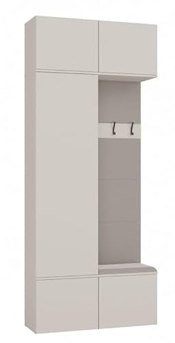 CDF Garderobenschrank mit Sitzbank und Kleiderstange 238 cm Kaschmir | Grifflose Tip-On Fronten, 16 mm Laminatholz, Untere Schuhzone, Obere Ablagen, Für Flur Diele Eingangsbereich
