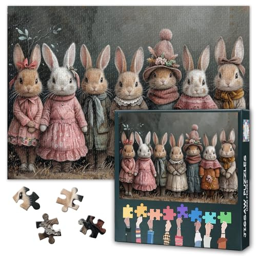 Jigsaw Puzzles 1000 Pieces, Easter Bunnies Adult Jigsaw Puzzles, Bunnies Puzzle 1000 Pieces for Adults, Cute Rabbit Puzzle Home Decor Challenging Game Finished Size 50x70 cm