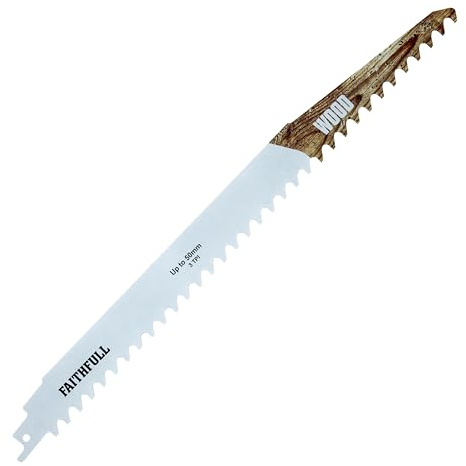 Faithfull Wood Cutting Carbide Sabre Saw Blade – 3 TPI Long Straight-Cut Blade, Compatible with Common S-Shank Reciprocating Saws for Softwood & Hardwood – 304mm (12 in)