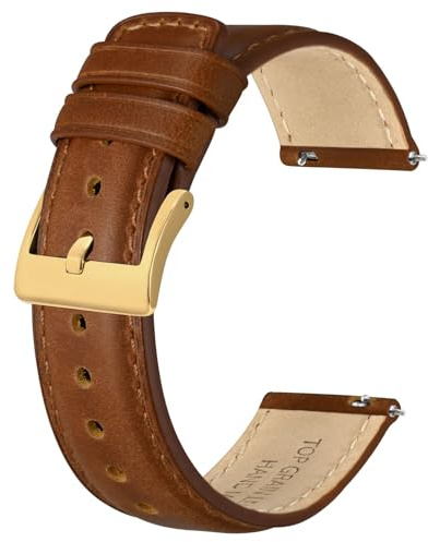 BISONSTRAP Leder Armband für Damen und Herren, Öliges Pull-Up Leder, Schnellverschluss Uhrenarmband, 18mm, Toffeebraun (Goldene Schnalle)