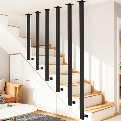 Geländer Treppe Innen, L-förmige, Treppengeländer Innen Seitliche, Geländer Metall, Treppengeländer, Handlauf Treppe Schwarz, Modern für Dachboden, Veranda, Eingang (80cm)