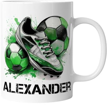 Personalisierte Tasse Fußballschuhe | Keramik Becher mit Namen – Coole Fußball Kaffeetasse, Geschenkidee für Männer, Frauen, Kinder & Kollegen – spülmaschinenfest, 330ml