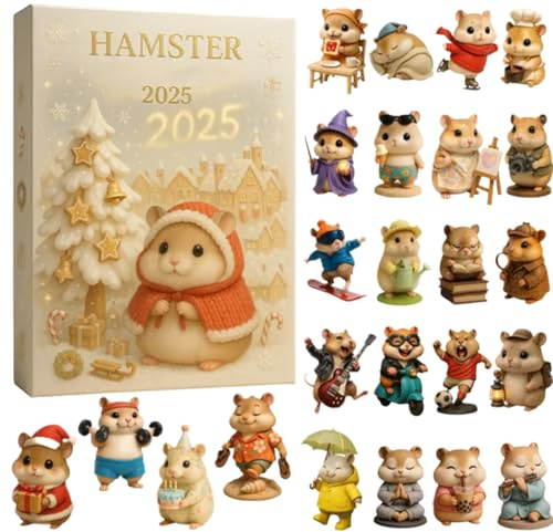 2025 Adventskalender Hamster Advent, 2D Acryl Charm 24 Tage Meerschweinchen Adventskalender Weihnachten 2025,Hamster Weihnachts Countdown Kalender Für Zuhause Familie Erwachsene Kinder Gastgeschenke