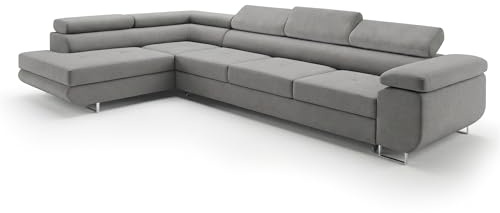Ecksofa mit Schlaffunktion PASTI XL L-Form, Sofa Couch mit Bettkasten, Couch Eckcouch, Schlafsofa für Wohnzimmer Couch mit Schlaffunktion (Pet Friendly Edition Hellgrau, Ottomane Links)