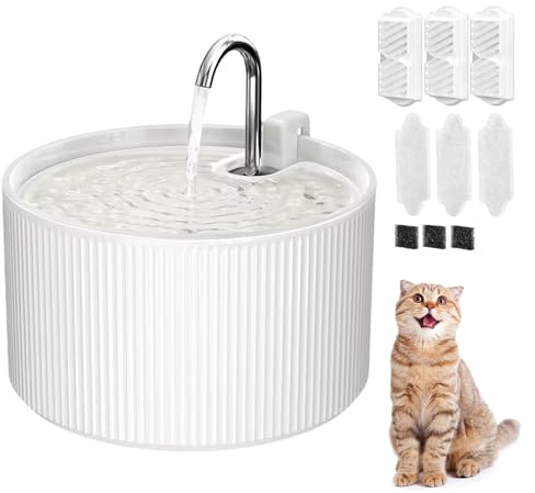 Fontaine à Eau en Céramique pour Chat, 2,2L/74oz Fontaine à Boire pour Chat Intérieur, Distributeur d'eau Automatique Silencieux pour Animaux de Compagnie avec Filtre de Rechange