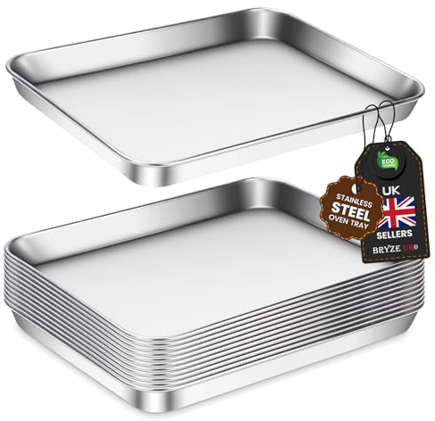 12 Pack Baking Tray Set, Stainless Steel Oven Tray Sets for Baking and Roasting, Rectangle Sheet Oven Tray for Baking Cooking, Non Toxic, Rust Free, Dishwasher Safe Metal Baking Trays for Kitchen Oven