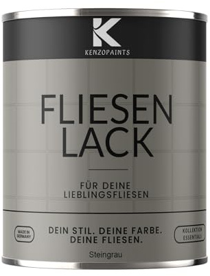 KENZOPAINTS Fliesenlack Fliesenfarbe Seidenmatt Farben Lack Fliesen Wand Boden Bad Küche Wandfliesen Bodenfliesen (Steingrau - RAL 7030, 2,5 Liter)