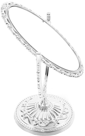 ABOOFAN Petit Miroir de Table Vintage Ovale en Verre Support Robuste Argenté, Miroir de Maquillage Vintage Compact pour Dressing Table Élégant