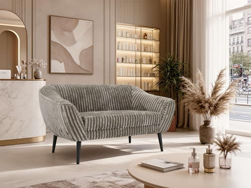MKS MEBLE Sofa PIRS 2-Sitzer - Skandinavisches Design Couch, Gesteppte Polsterung, Wellenfederung, bequemes Polstersofa für Wohnzimmer - Schwarze Beine, Hellbraun Cord