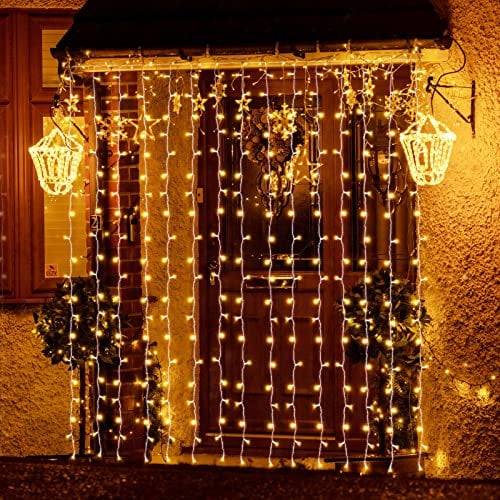 SALCAR 6m x 3m LED Lichtervorhang Außen Weihnachten, Lichterkette Vorhang Innen mit 8 Modi und Memory, Weihnachtsbeleuchtung Outdoor Garten, Warmweiß