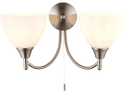 Satin Chrome Twin E14 Dimmable Pull Cord Switch Wall Light Uplighter