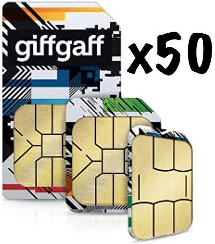 50 x Giffgaff Triple SIM Karten £5 gratis Bonus Credit Bulk Job lot