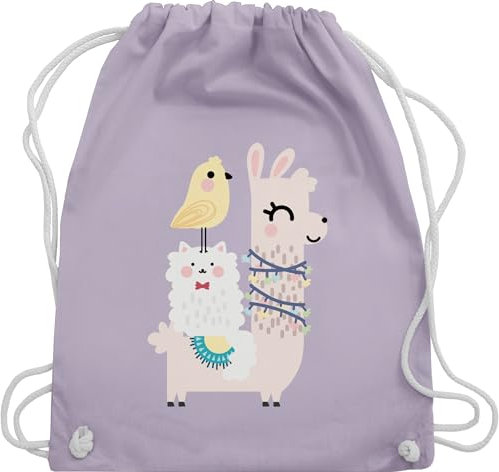 Turnbeutel Rucksack - Tiermotiv Animal Print - Tiere aufgereiht - Unisize - Pastell Lila - kita stoffbeutel kinderrucksack tier tiermotive lama turnsack turnsäckchen kindergarten tiermotiven alpaka
