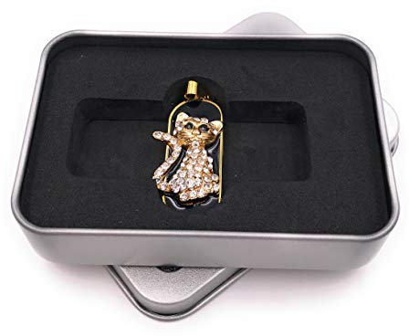 Onwomania Pendentif Chat en métal précieux doré Clé USB dans Une boîte Cadeau 64 Go USB 2.0