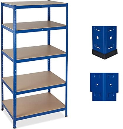 relaxdays 2 x Schwerlastregal, 5 Ebenen, Traglast 1325 kg, Steckregal Keller, Garage, Werkstatt, HxBxT 180x90x60, Metall/MDF, blau