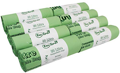 160 x 80L BioLiner Compostable Bags for Swing Bins & Dustbins (8 rolls) Food Waste Bin Liners - EN 13432 - Compostable 80L Swing-Bin Bags with Composting Guide